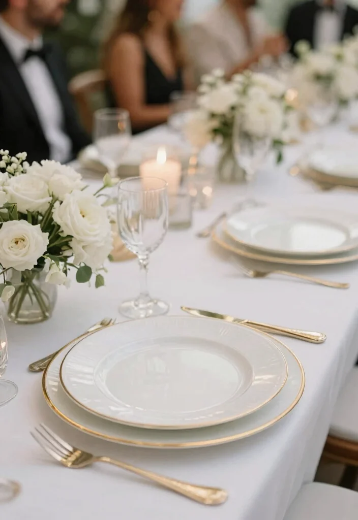 12 Disposable Wedding Table Settings That Look Like Real China - 3. Elegant White with Gold Rim 1