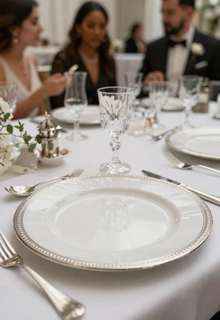 12 Disposable Wedding Table Settings That Look Like Real China - 7. Elegant Silver-Trimmed Plates 1