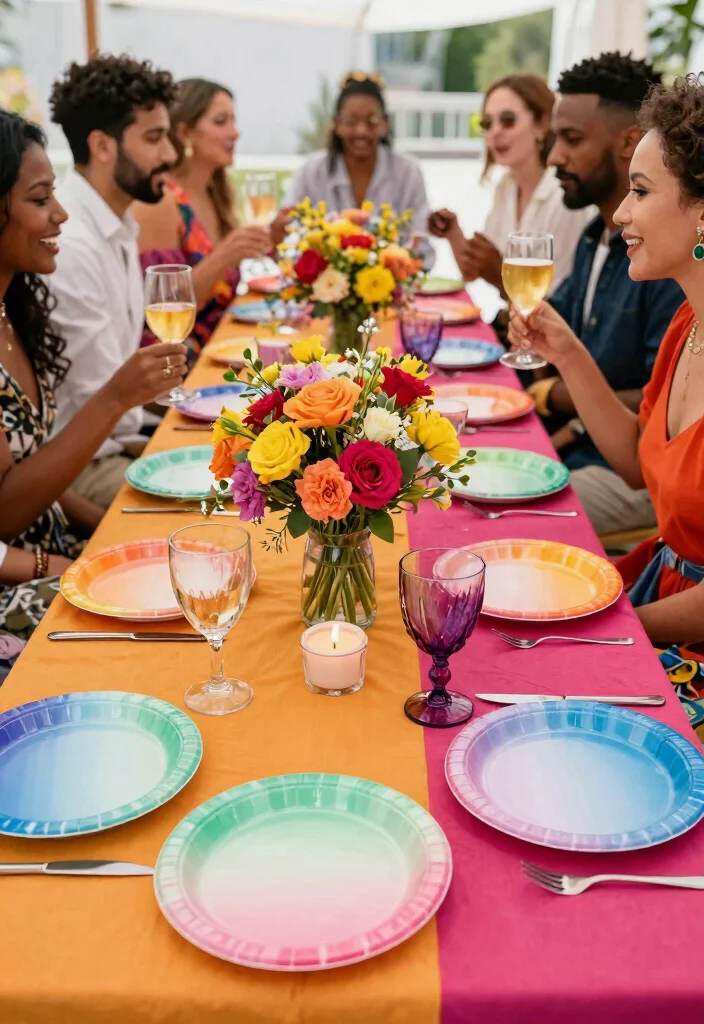 12 Disposable Wedding Table Settings That Look Like Real China - 8. Colorful Ombre Plates 1