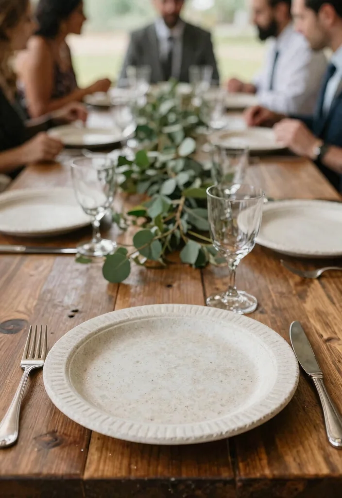 12 Disposable Wedding Table Settings That Look Like Real China - 9. Textured Stone-Look Plates 1