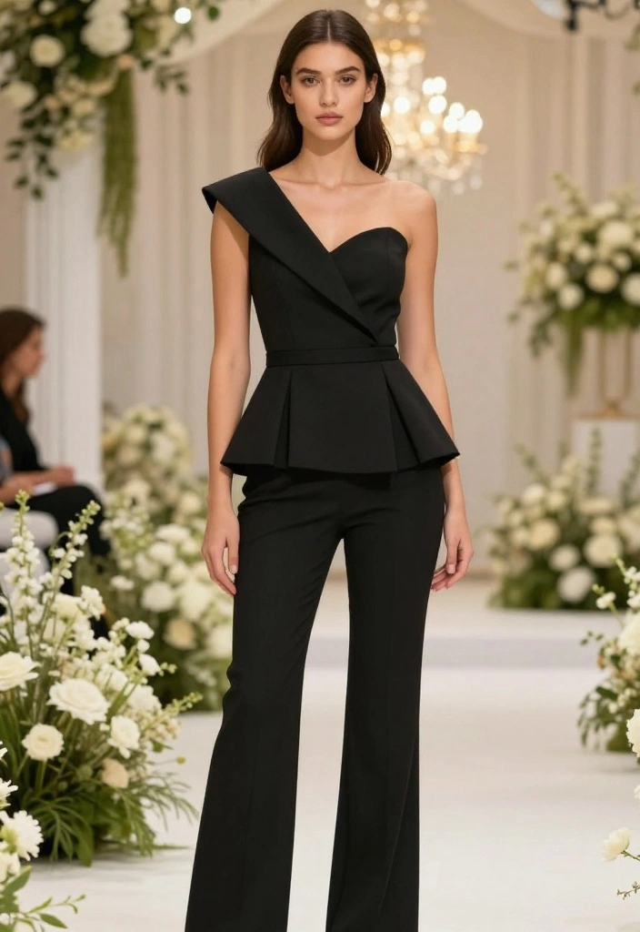 14 Black Tie Wedding Guest Outfit Ideas That Don't Require Tailoring - 13. Structured Peplum Top and Trousers 1