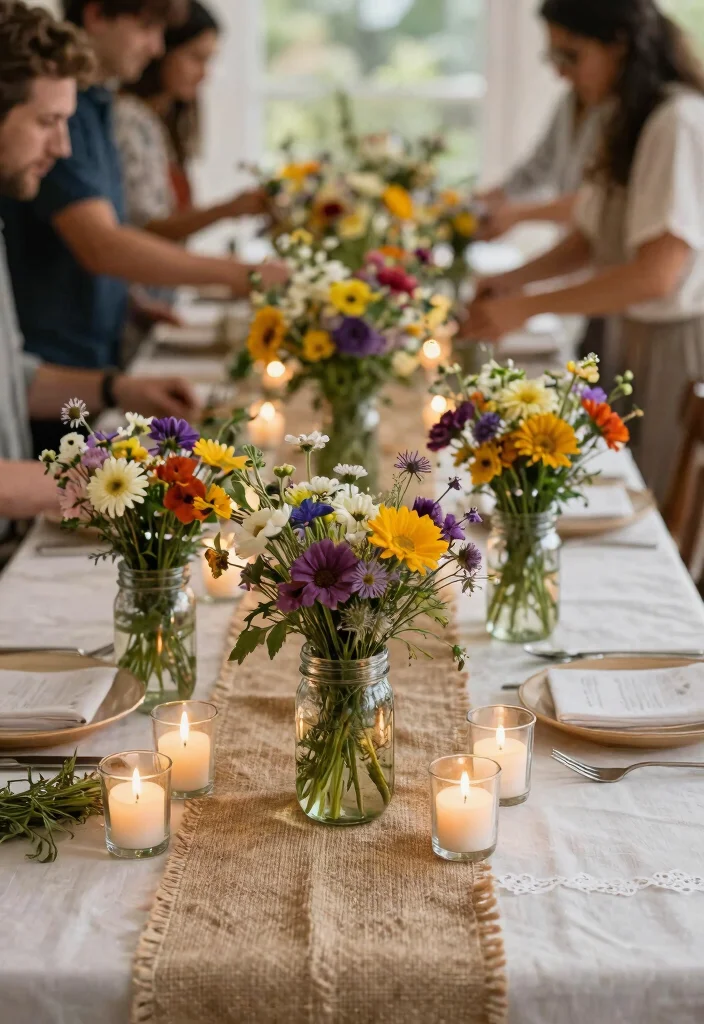 14 DIY Wedding Table Decorations That Don't Look Homemade - 1. Rustic Mason Jar Centerpieces 1