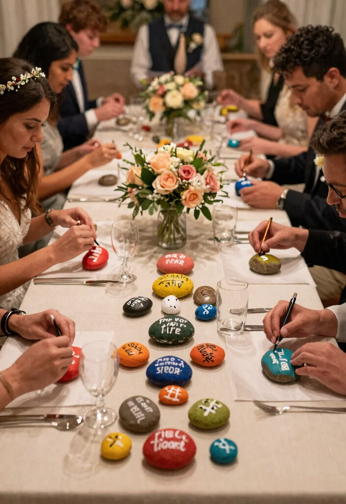 14 DIY Wedding Table Decorations That Don't Look Homemade - 11. Painted Rocks as Table Decor 1