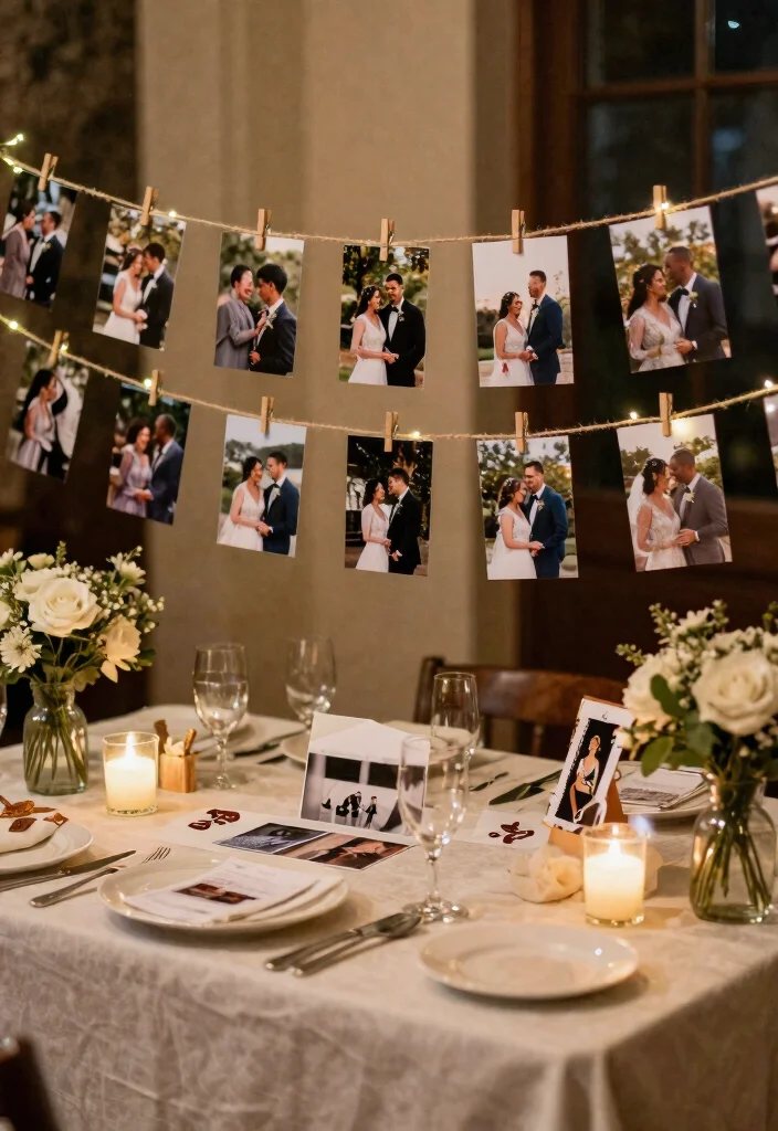 14 DIY Wedding Table Decorations That Don't Look Homemade - 13. DIY Photo Displays 1