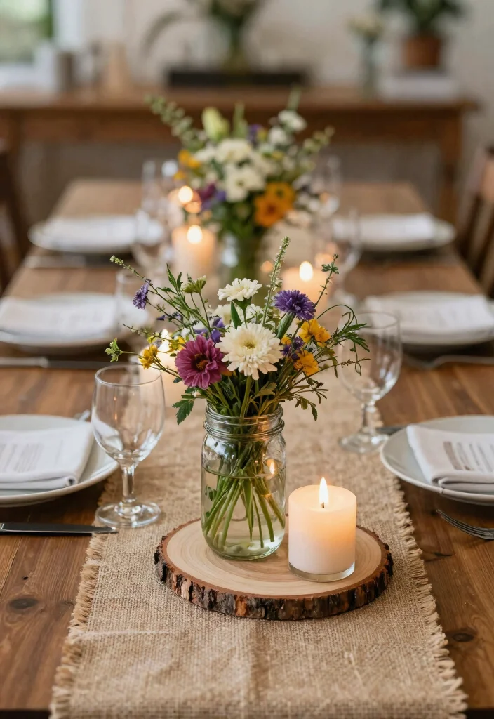 14 Flameless Candle Wedding Centerpieces That Stay Lit All Night - 1. Rustic Elegance with Mason Jars 1