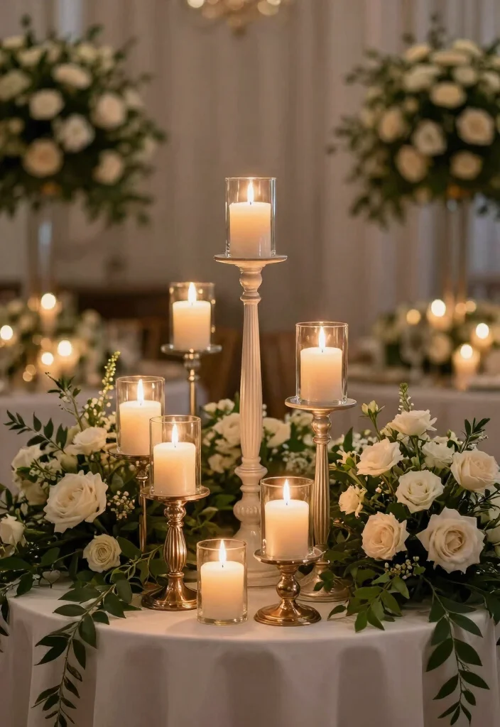 14 Flameless Candle Wedding Centerpieces That Stay Lit All Night - 12. Elegant Tiered Candle Displays 1