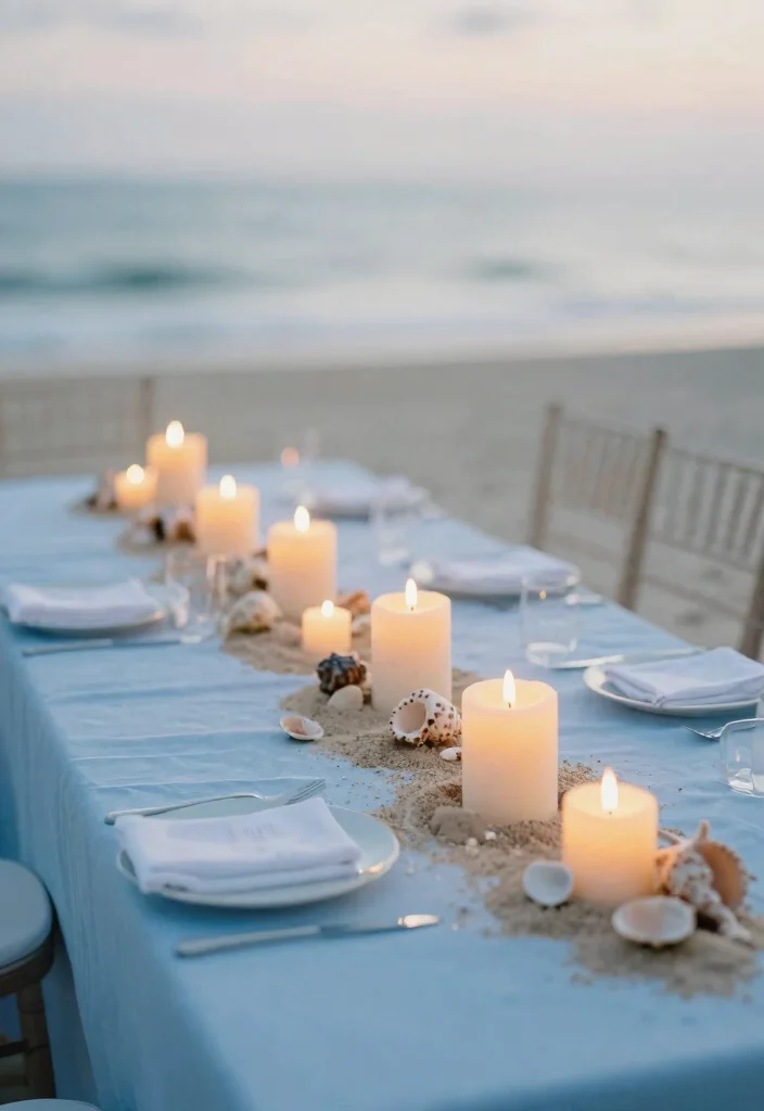 14 Flameless Candle Wedding Centerpieces That Stay Lit All Night - 3. Beachy Vibes with Seashells 1