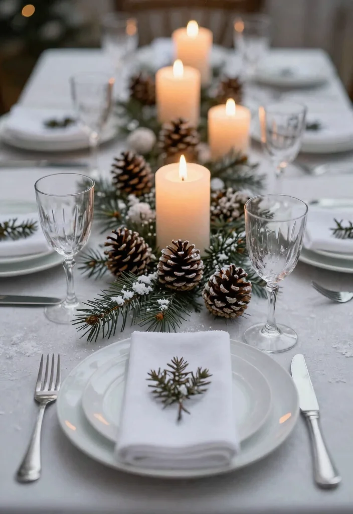 14 Flameless Candle Wedding Centerpieces That Stay Lit All Night - 8. Seasonal Charm with Pinecones 1