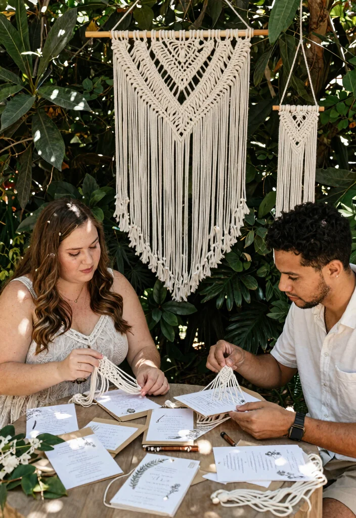 14 Ideas for Wedding Invitations With Matching Suite Elements - 11. Bohemian Macramé Invitations 1