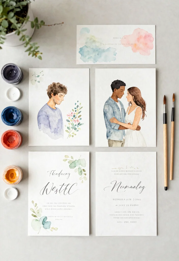 14 Ideas for Wedding Invitations With Matching Suite Elements - 3. Eco-Friendly Watercolor Invitations 1