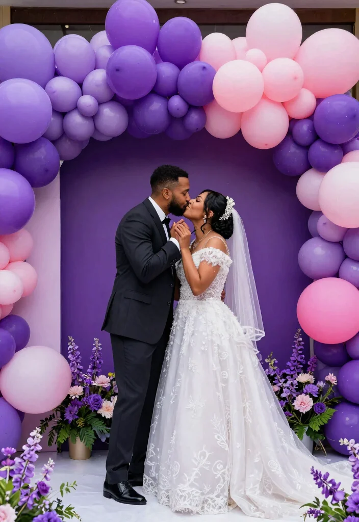 14 Purple Wedding Backdrop Ideas That Hold Through the Last Dance - 11. Purple Balloon Backdrop 1