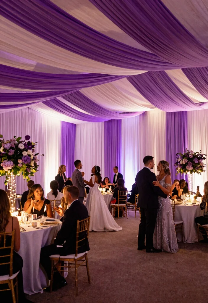 14 Purple Wedding Backdrop Ideas That Hold Through the Last Dance - 4. Elegant Purple Drapery 1