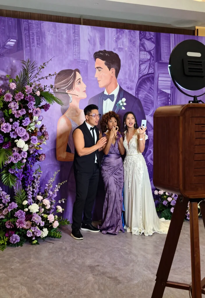 14 Purple Wedding Backdrop Ideas That Hold Through the Last Dance - 6. Artistic Purple Mural 1