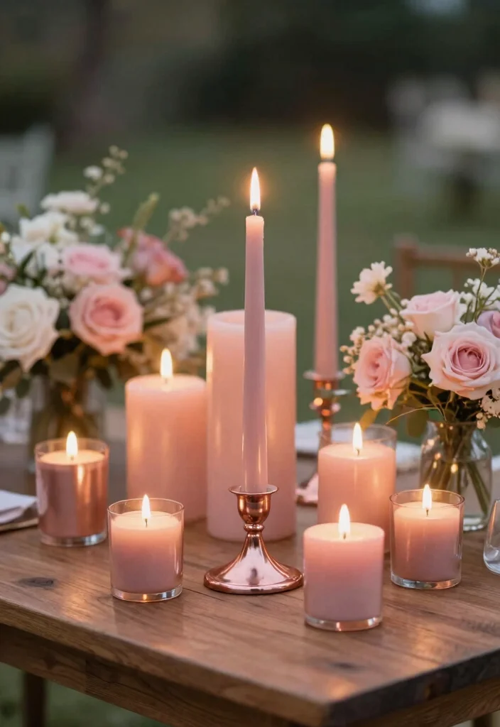 14 Rose Gold Wedding Decorations That Won't Clash With Venue - 3. Eco-Friendly Rose Gold Candles 1