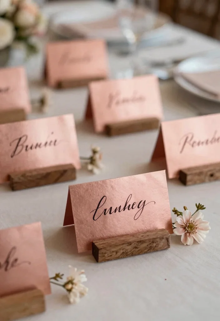 14 Rose Gold Wedding Decorations That Won't Clash With Venue - 8. Rose Gold Place Cards 1