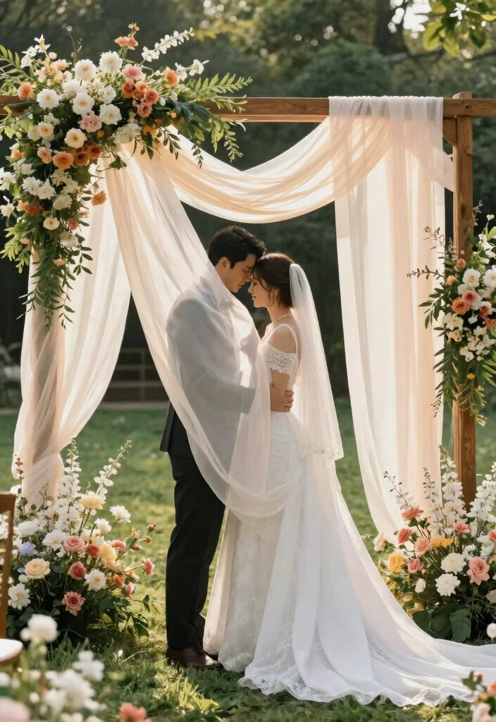 14 Wedding Arch Fabric Ideas That Drape Without Slipping - 11. Delicate Chiffon 1