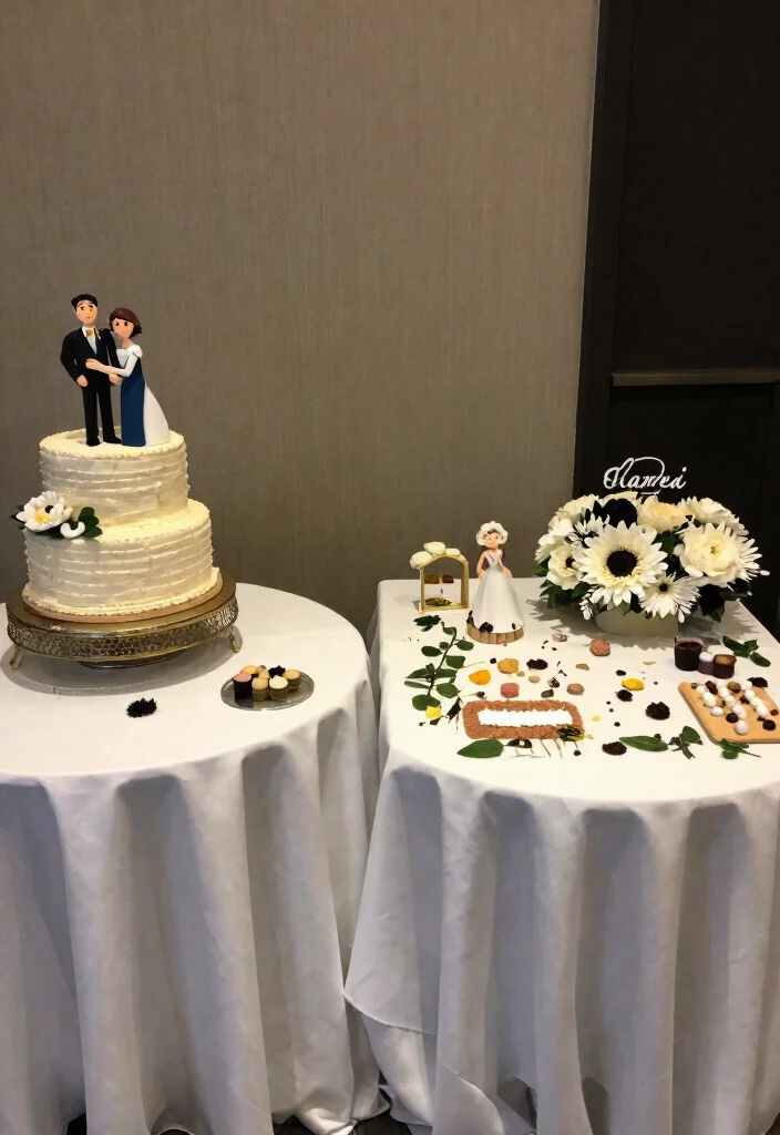 14 Wedding Decorations List With Venue-Provided vs DIY Split - 9. Cake Table Decor: Sweet and Stylish 1