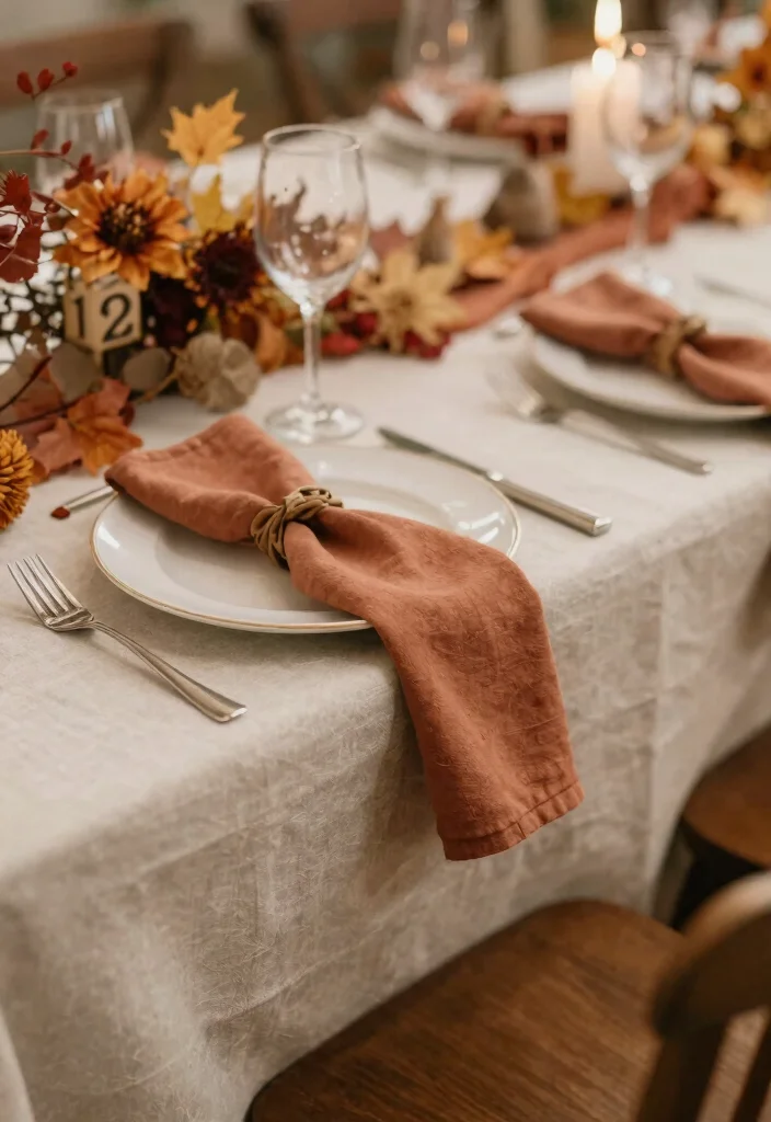 15 Autumn Wedding Table Decorations Without Messy Dried Leaves - 11. Soft Fabric Linens 1