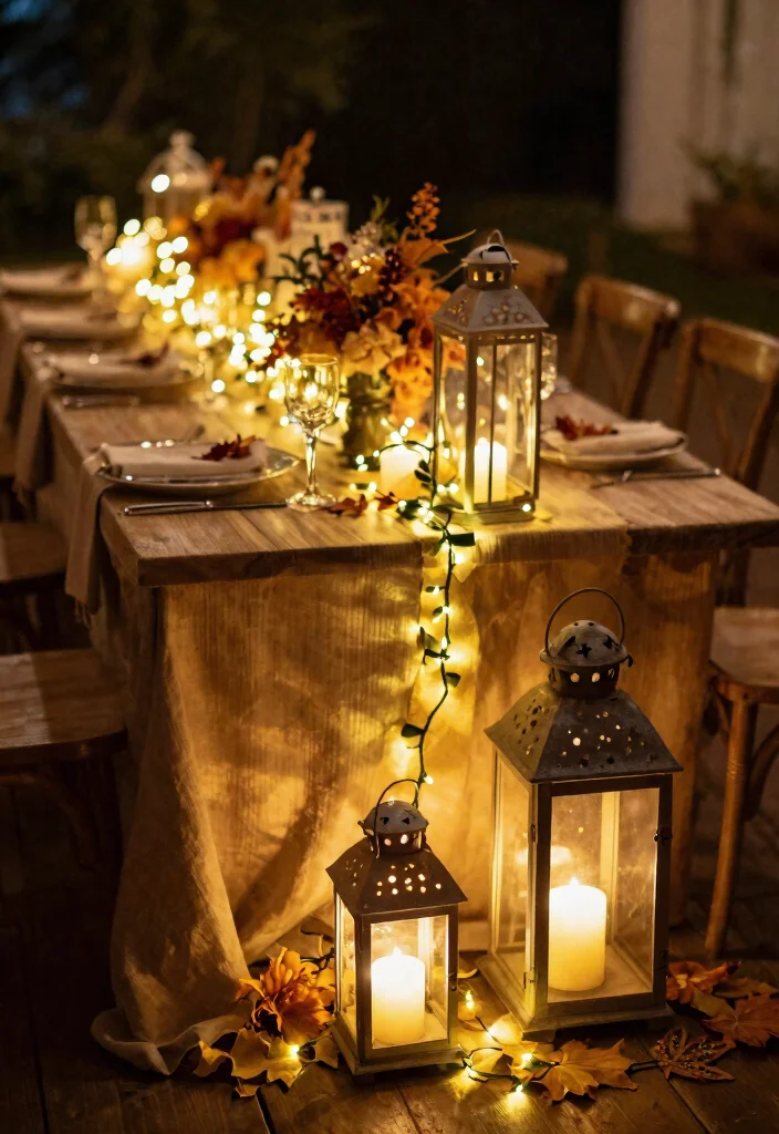15 Autumn Wedding Table Decorations Without Messy Dried Leaves - 13. Creative Lighting Solutions 1