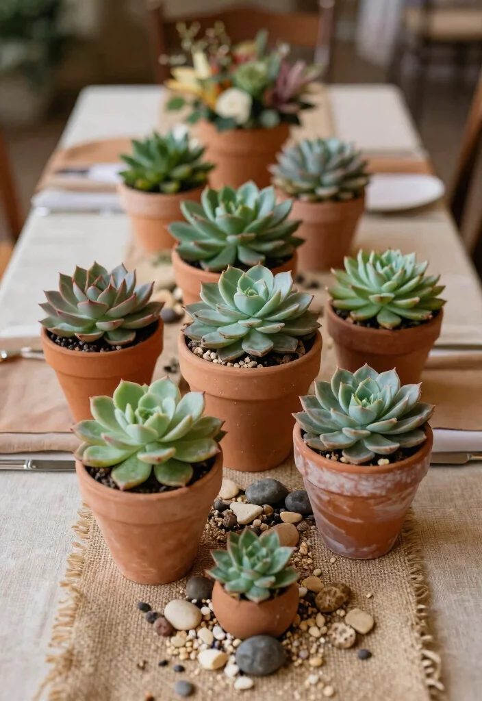 15 Autumn Wedding Table Decorations Without Messy Dried Leaves - 3. Succulent Arrangements 1