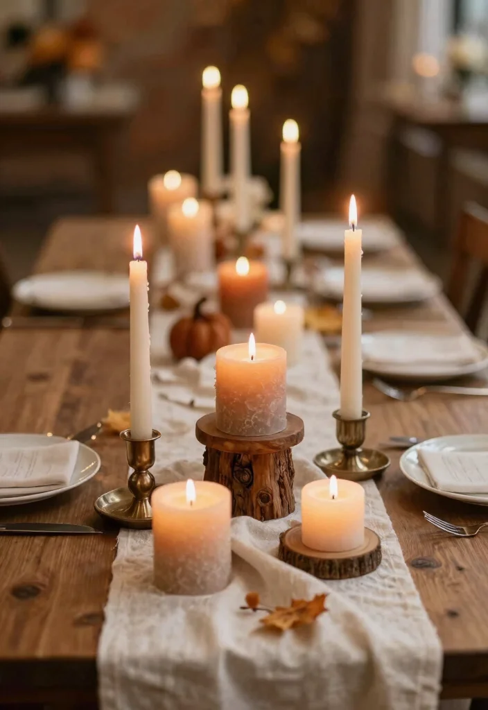 15 Autumn Wedding Table Decorations Without Messy Dried Leaves - 4. Elegant Candles and Holders 1