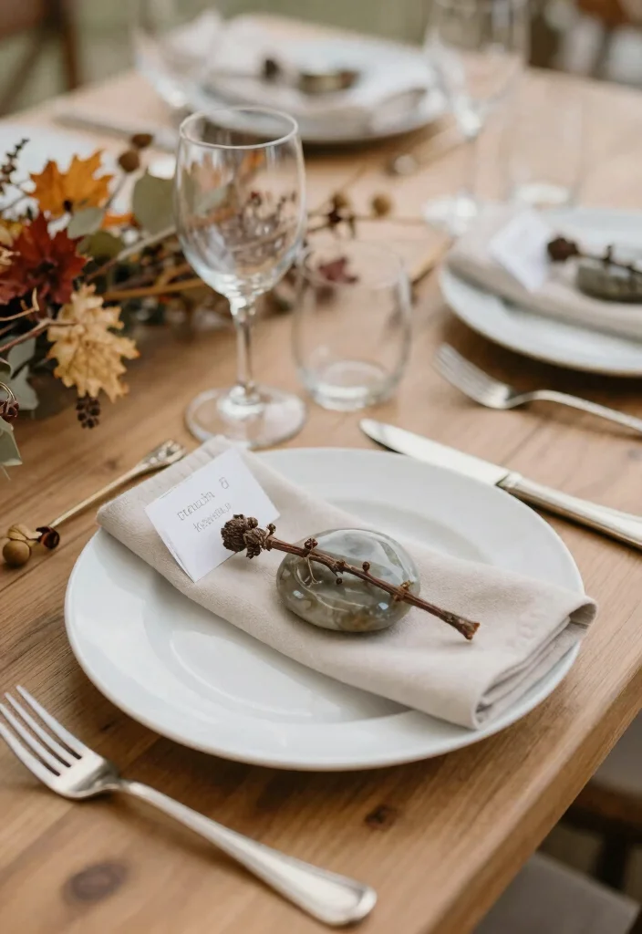 15 Autumn Wedding Table Decorations Without Messy Dried Leaves - 6. Nature-Inspired Place Settings 1