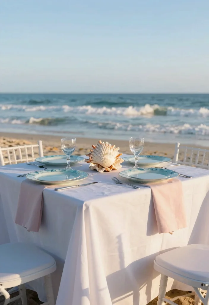 15 Beach Wedding Table Settings That Stay Put in the Wind - 1. Weighted Tablecloths for Stability 1