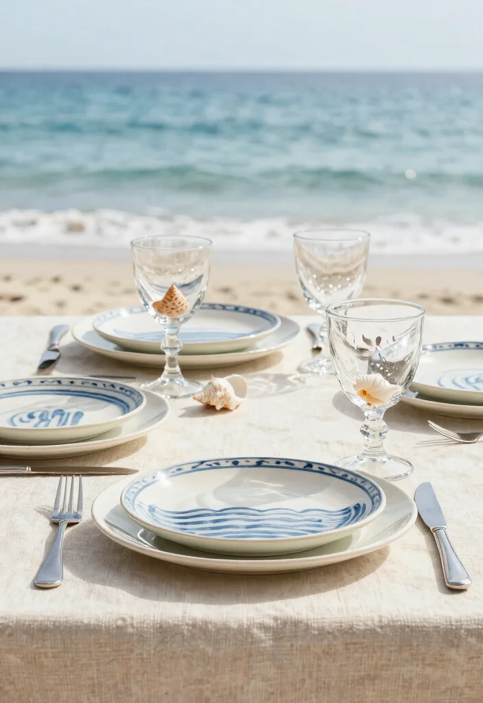 15 Beach Wedding Table Settings That Stay Put in the Wind - 4. Marine-Inspired Tableware 1