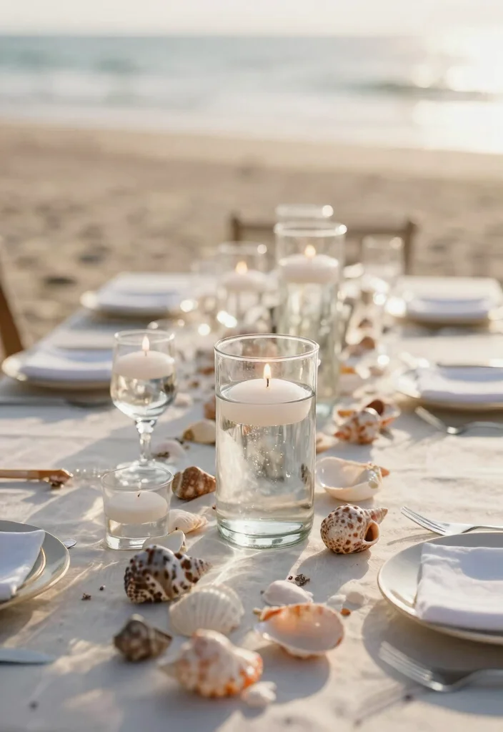 15 Beach Wedding Table Settings That Stay Put in the Wind - 6. Using Glass Accents for Weight 1