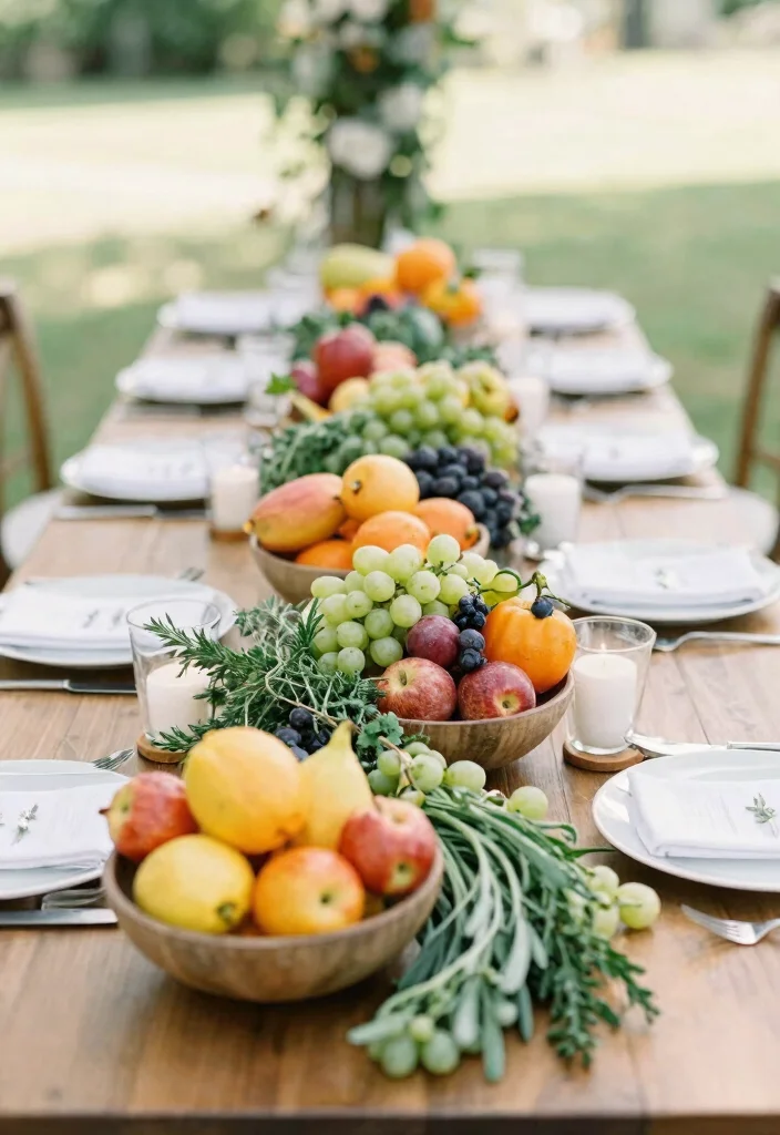 15 Country Wedding Table Decorations That Won't Blow Away Outside - 10. Fruit and Herb Accents 1