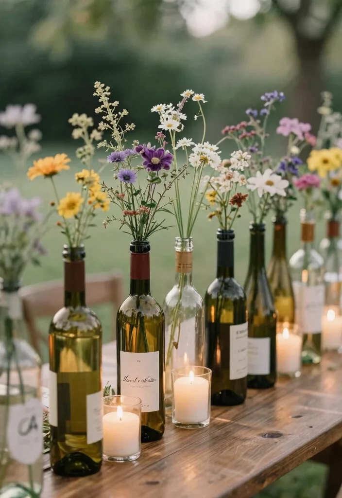 15 Country Wedding Table Decorations That Won't Blow Away Outside - 11. Upcycled Wine Bottles 1