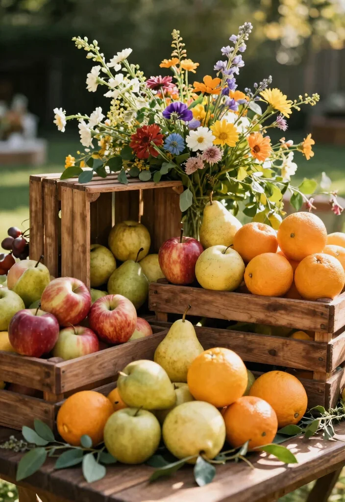 15 Country Wedding Table Decorations That Won't Blow Away Outside - 15. Seasonal Fruit Display 1