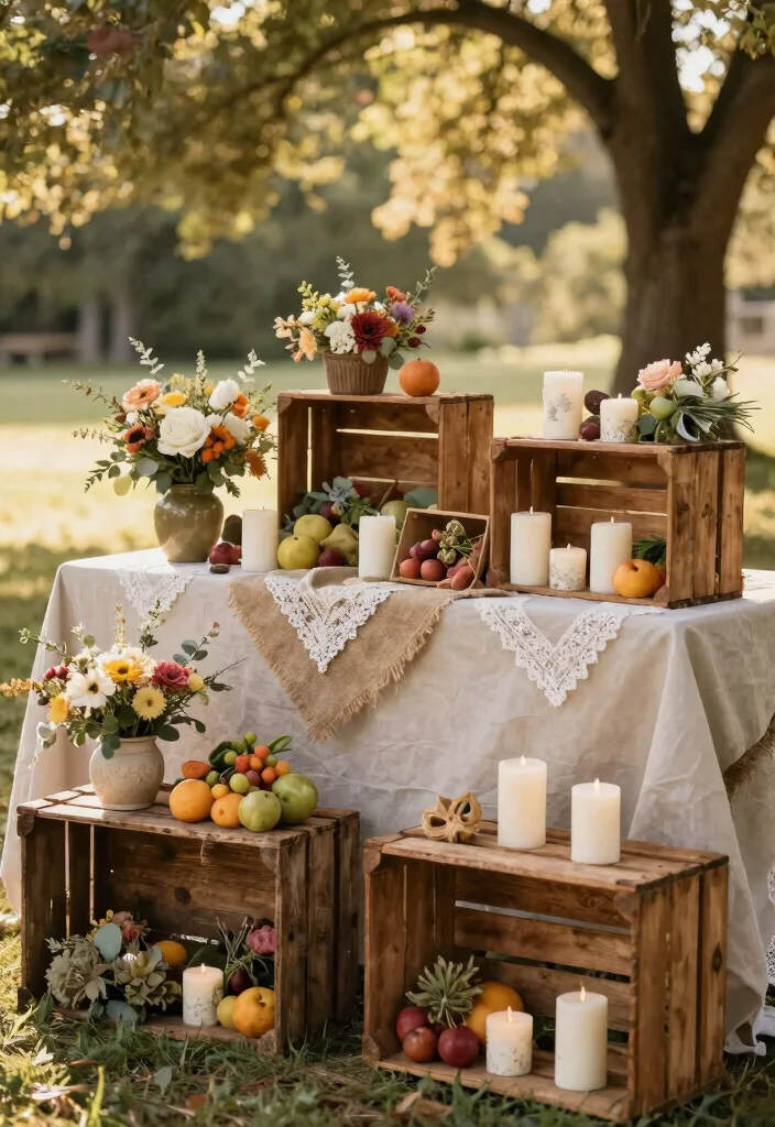 15 Country Wedding Table Decorations That Won't Blow Away Outside - 3. Vintage Wooden Crates 1