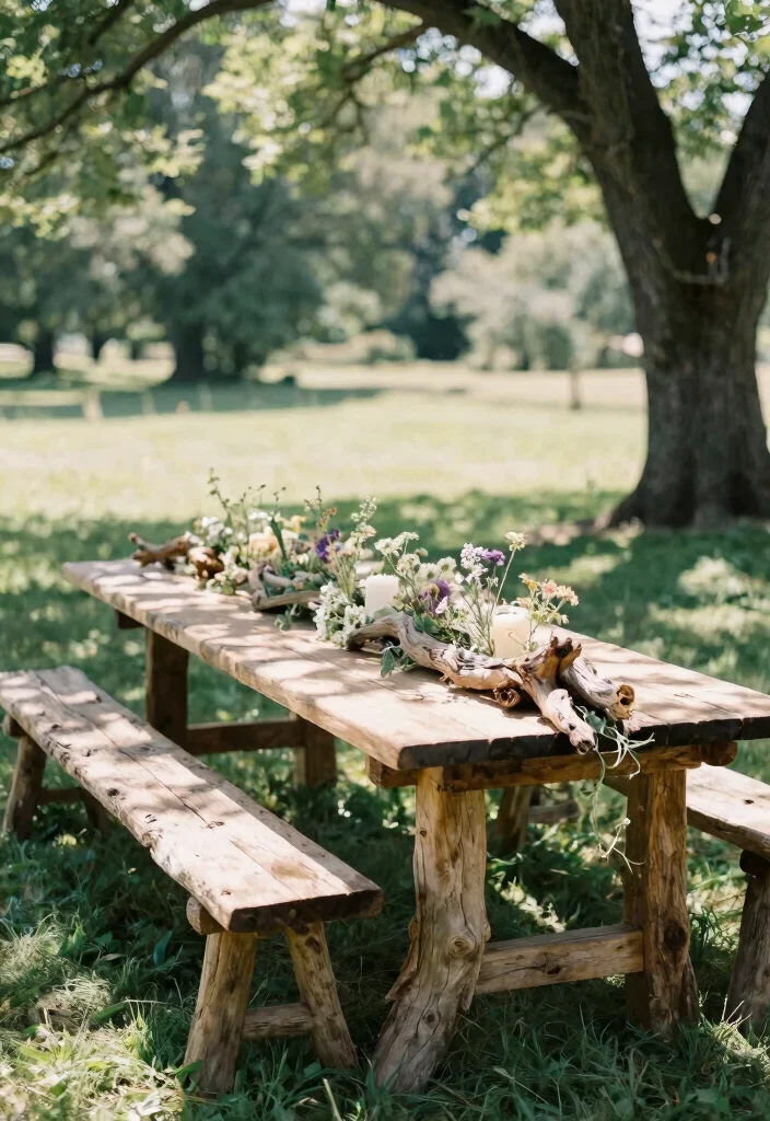 15 Country Wedding Table Decorations That Won't Blow Away Outside - 5. Driftwood Accents 1