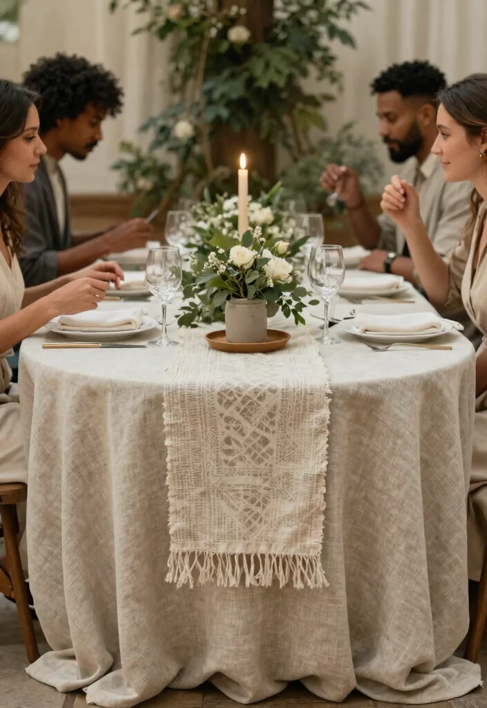15 Round Wedding Table Decorations That Fill the Space - 10. Natural Textiles 1