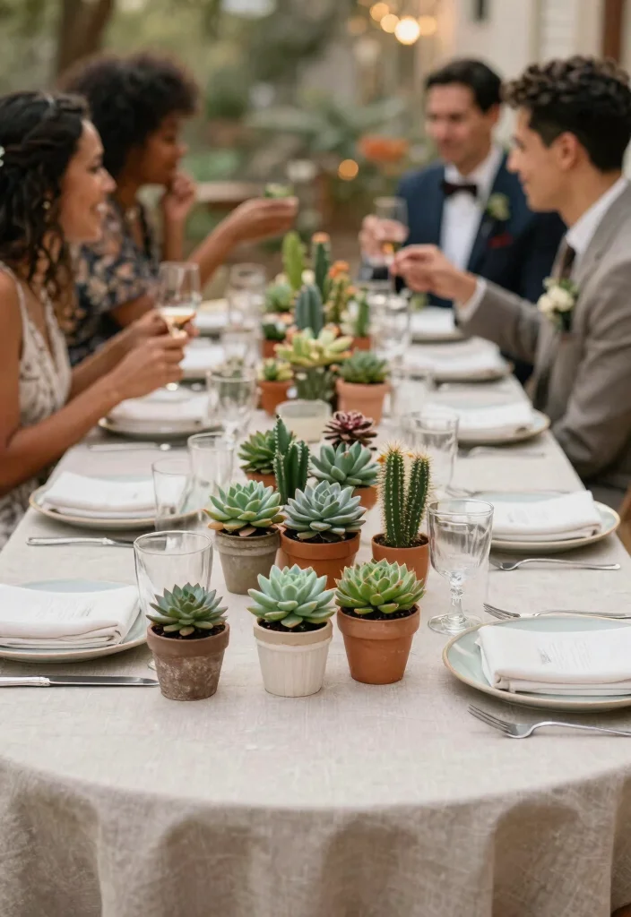 15 Round Wedding Table Decorations That Fill the Space - 12. Succulent and Cactus Displays 1