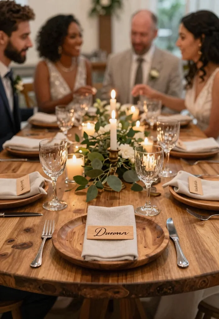 15 Round Wedding Table Decorations That Fill the Space - 2. Rustic Wood Elements 1