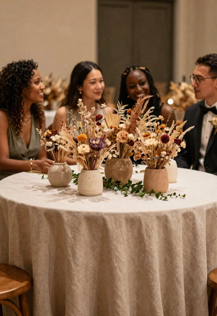 15 Round Wedding Table Decorations That Fill the Space - 4. Dried Flower Arrangements 1