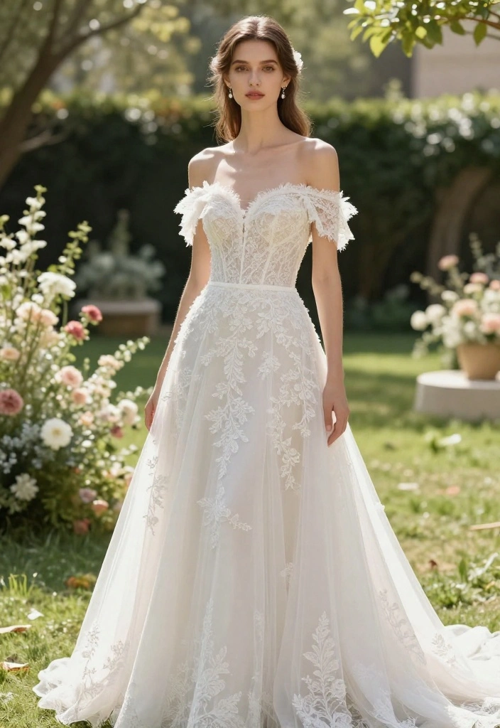 15 Wedding Dresses for Petite Women That Don't Need Tailoring - 7. Off-the-Shoulder Styles 1