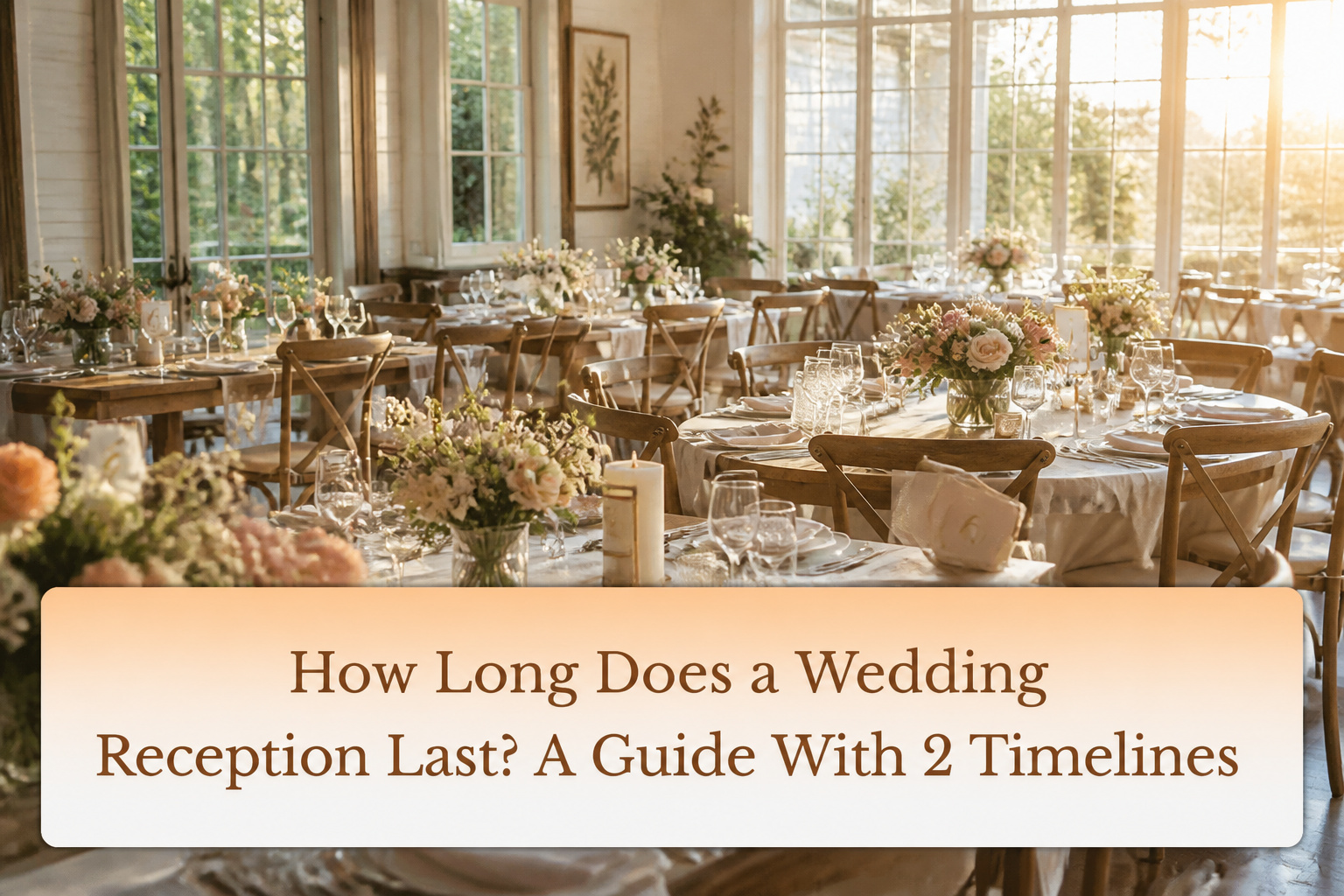 Elegant wedding reception with decorated tables and a stylish clock.