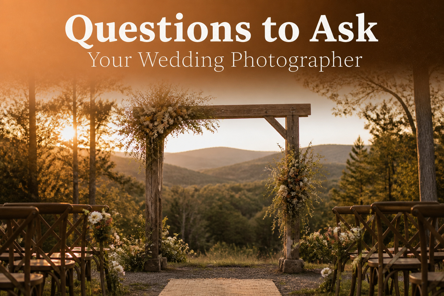 A photographer at an outdoor wedding venue with a calendar in the foreground.